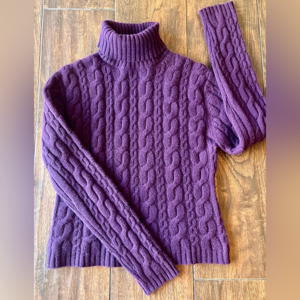 "AUTUMN CASHMERE" (brand) CABLE KNIT TURTLENECK PURPLE LARGE